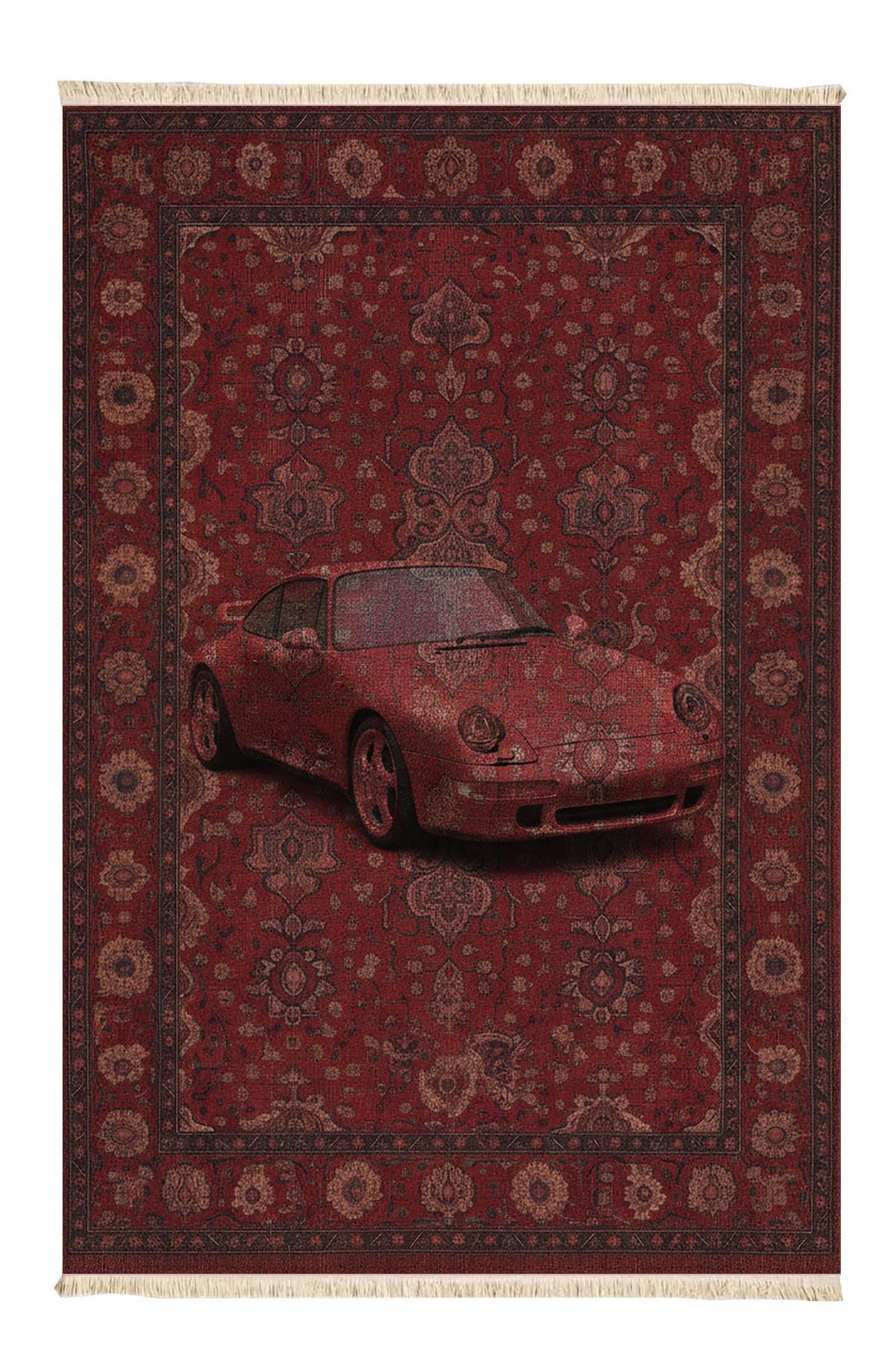 Bordo Vintage Car Dokuma Taban Halı 495 YNGMarkaev