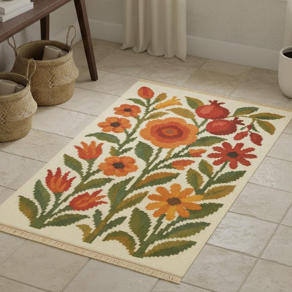 Buket Baskılı Dokuma Taban Halı 247 YNGMarkaev
