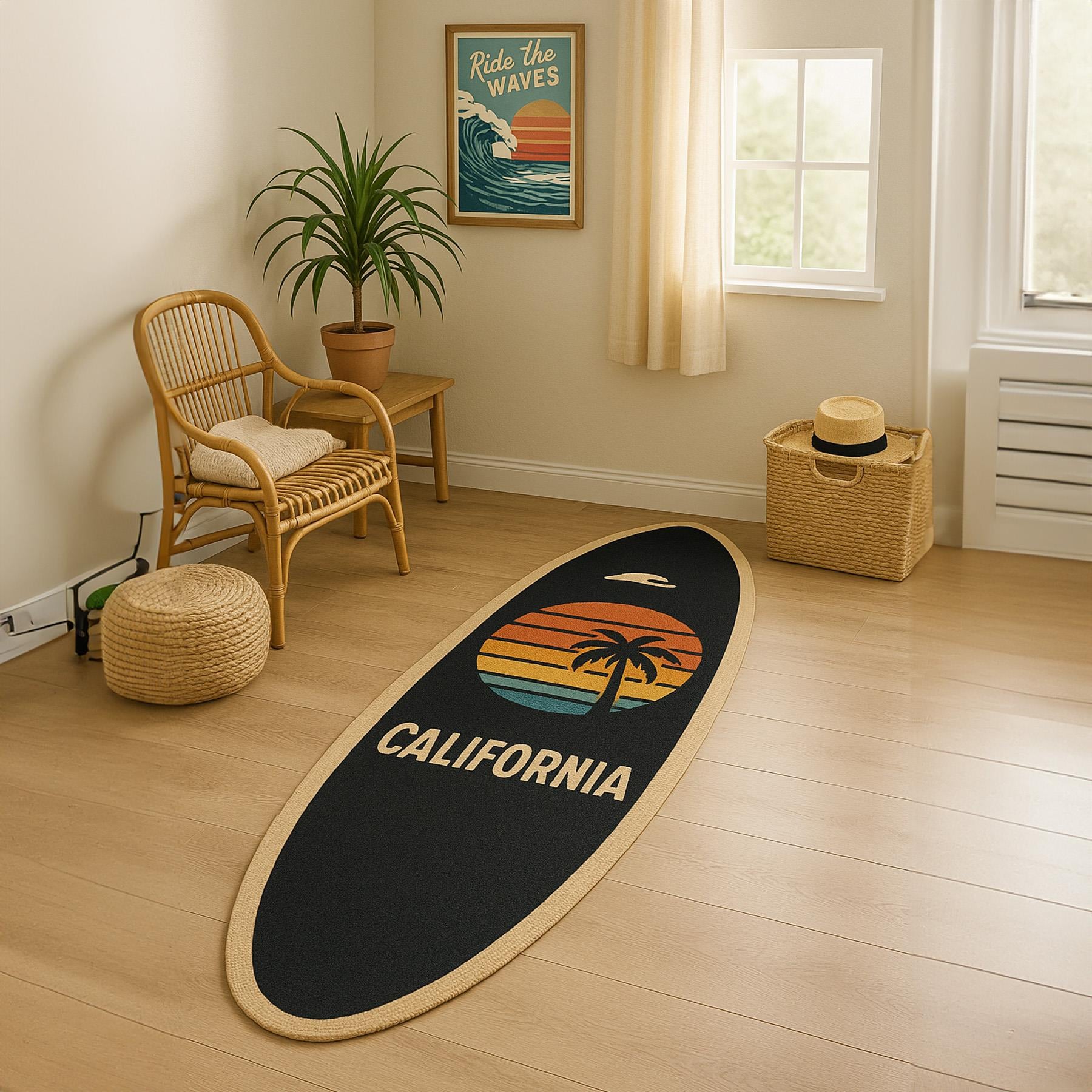 California Dreaming Surf Tahtası Şeklinde Dokuma Taban Halı 291 YNGMarkaev