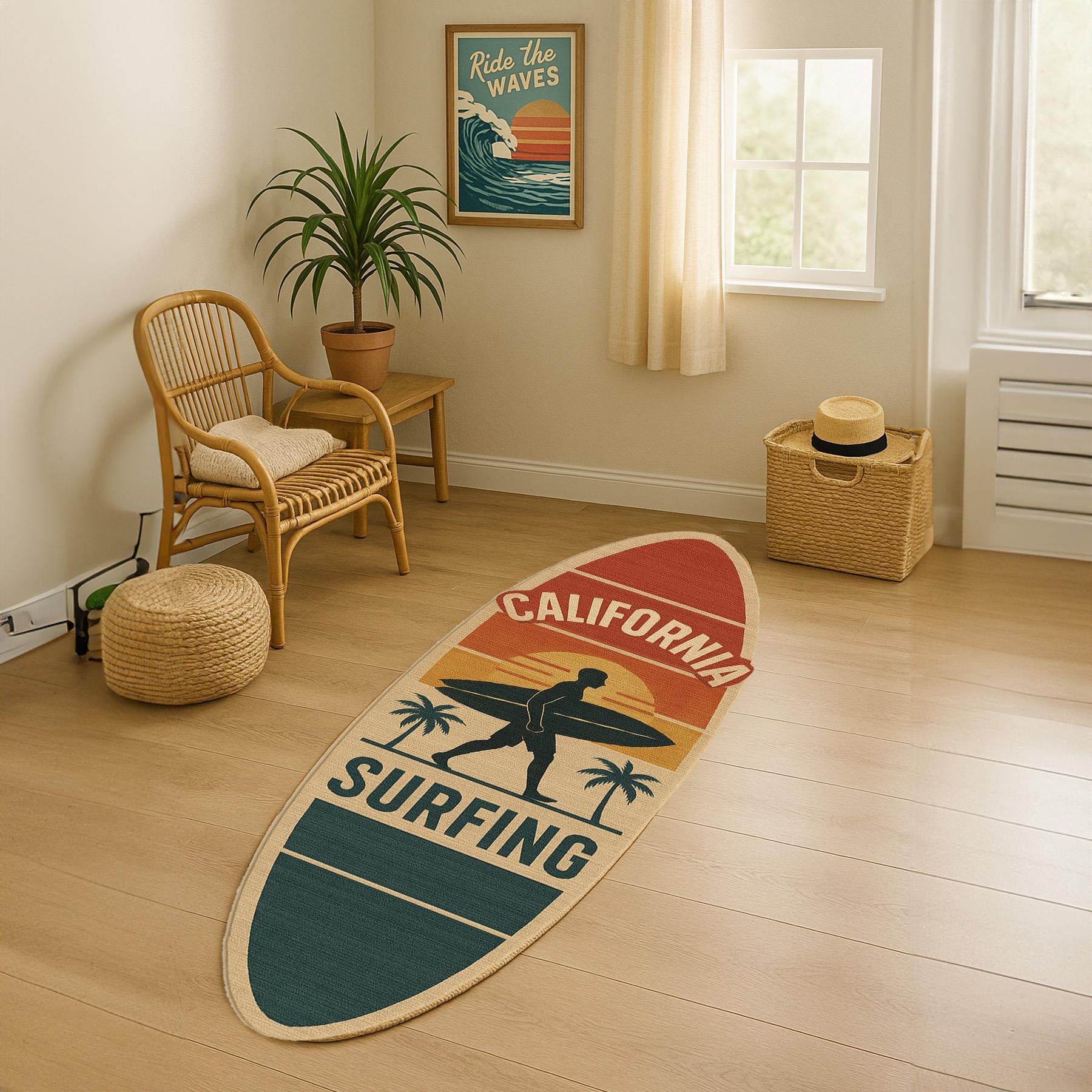 California Retro Surf Tahtası Şeklinde Dokuma Taban Halı 291 YNGMarkaev