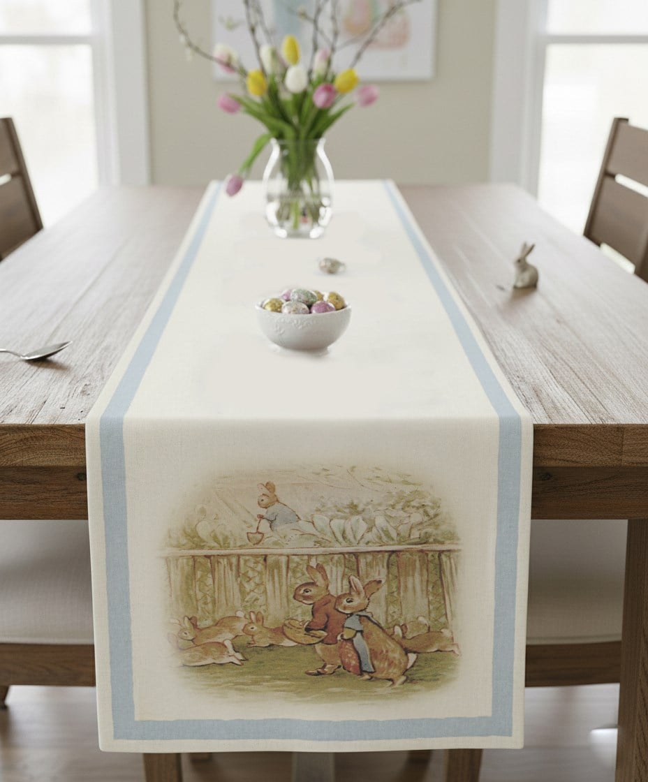 Easter Çiftçi Tavşan Pamuklu Masa Runner 0099– 50x150 cmMarkaev