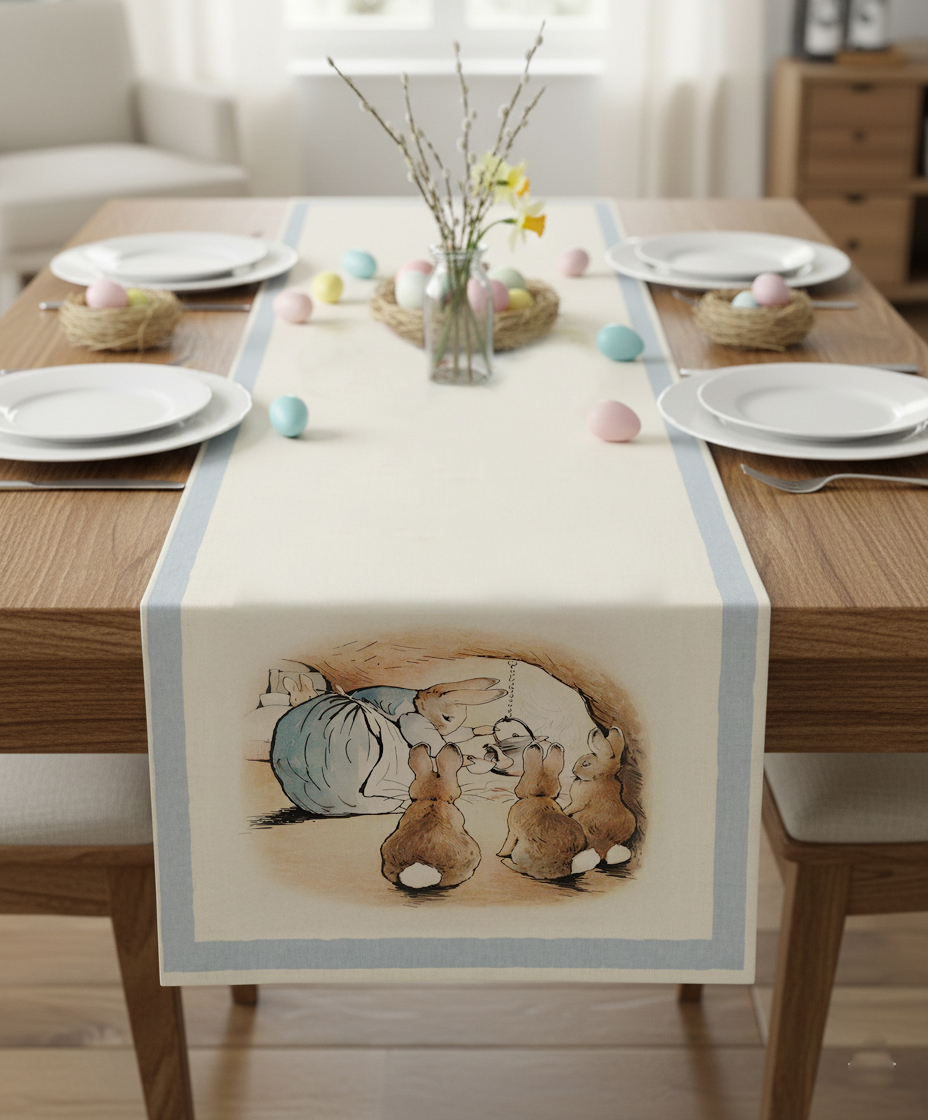 Easter Family Pamuklu Masa Runner 0104– 50x150 cmMarkaev