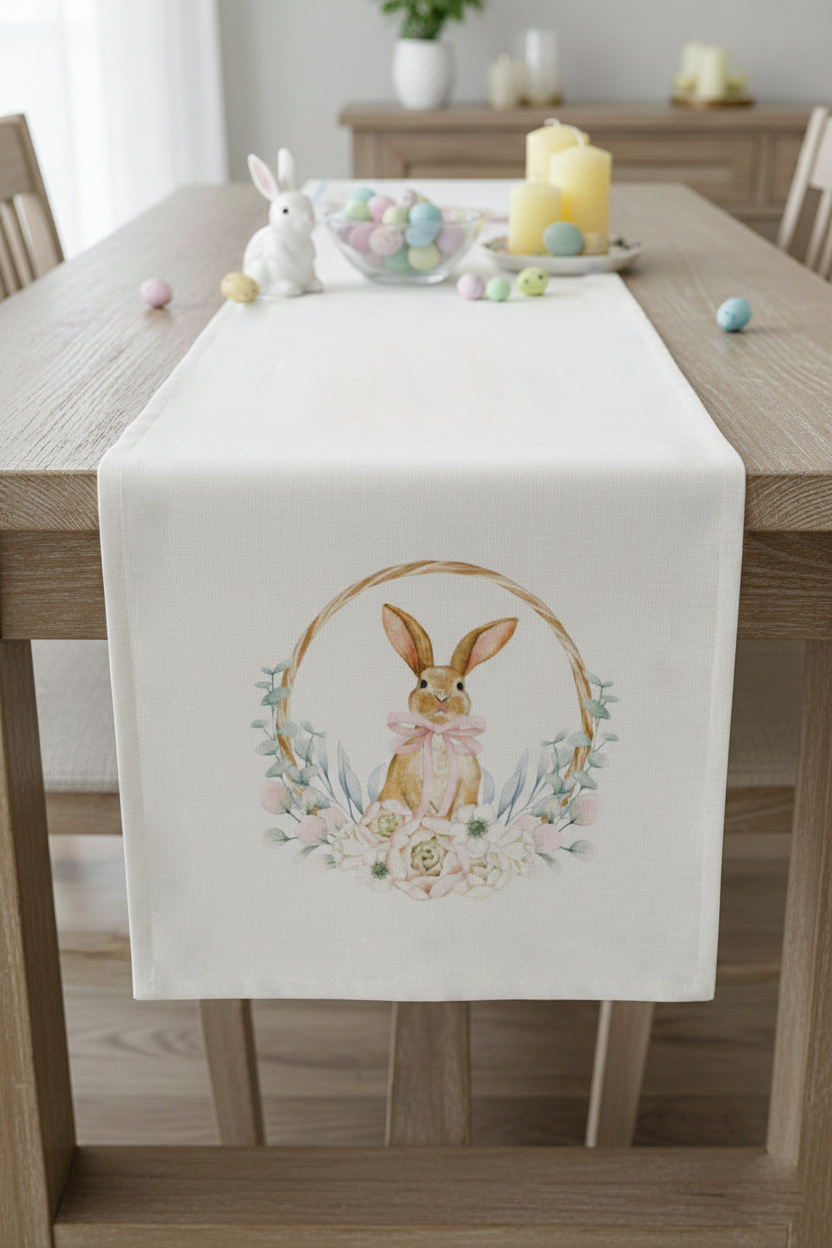 Easter Kurdeleli Tavşan Pamuklu Masa Runner 0107– 50x150 cmMarkaev