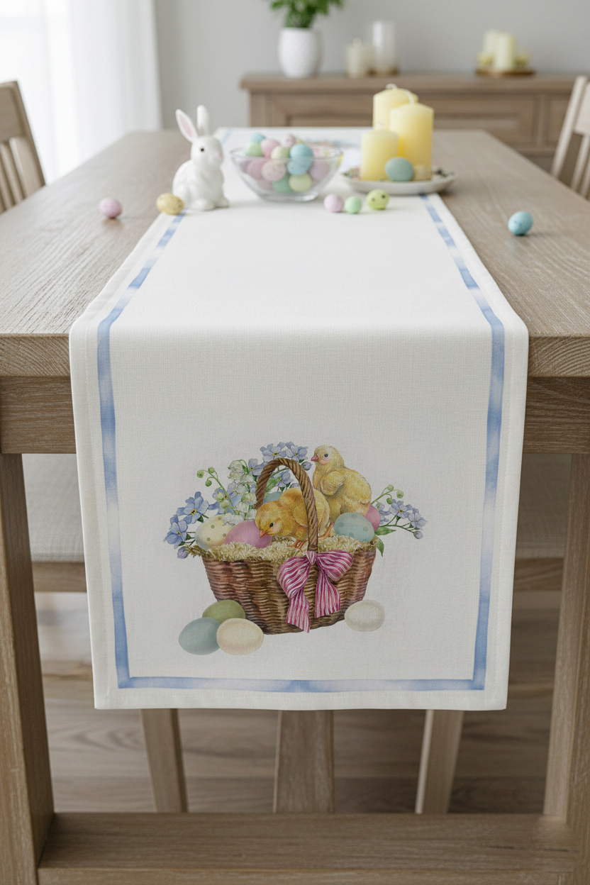 Easter Minik Civcivler Pamuklu Masa Runner 0108– 50x150 cmMarkaev