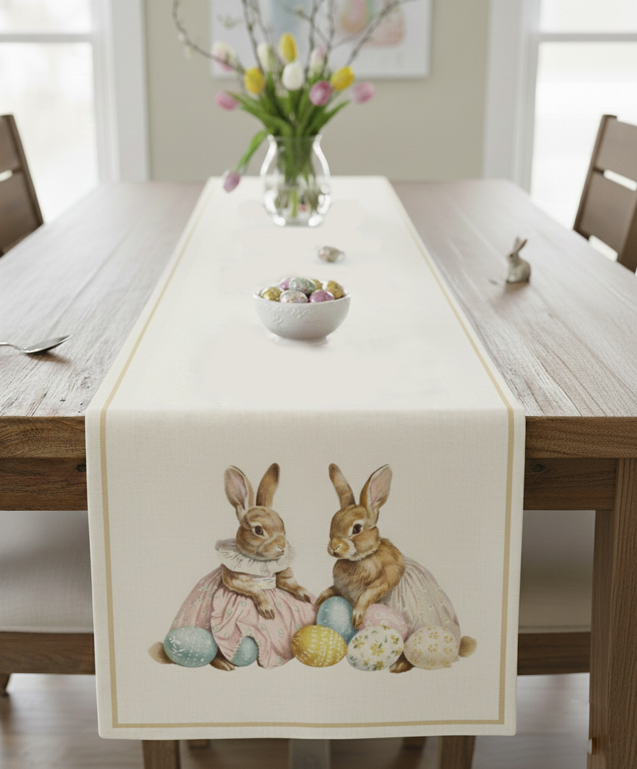 Easter Prenses Tavşan Pamuklu Masa Runner 0109– 50x150 cmMarkaev