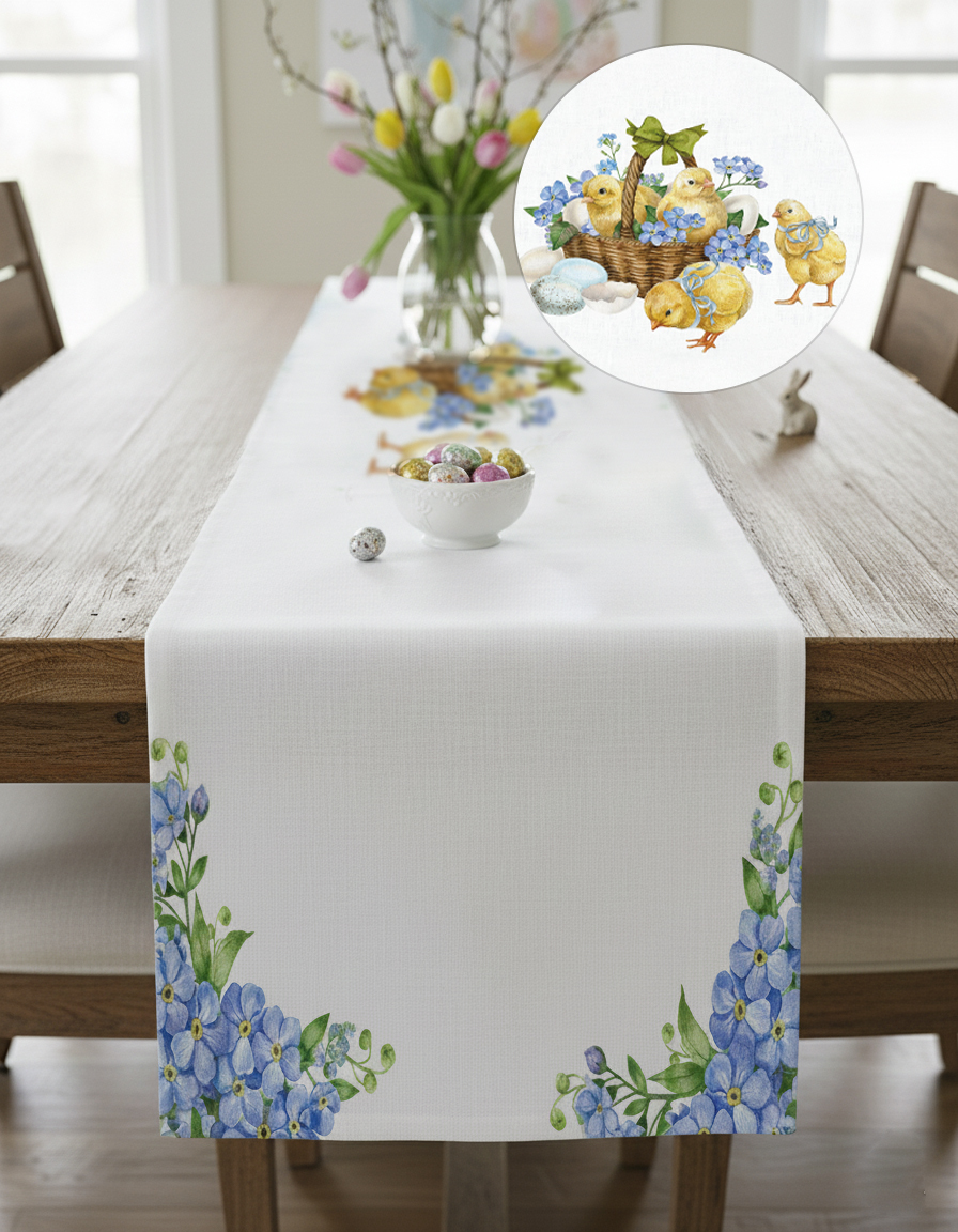 Easter Sepetli Civciv Pamuklu Masa Runner 0097– 50x150 cmMarkaev
