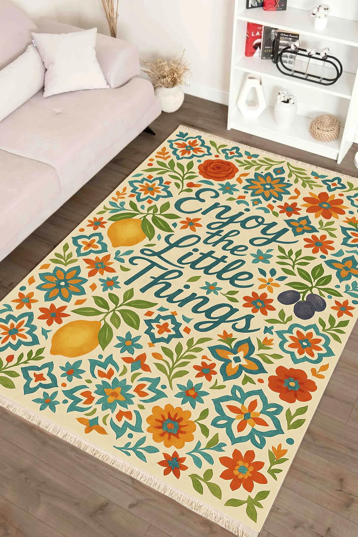 Enjoy The Little Things Akdeniz Temalı Baskılı Dokuma Taban Halı 284 YNGMarkaev
