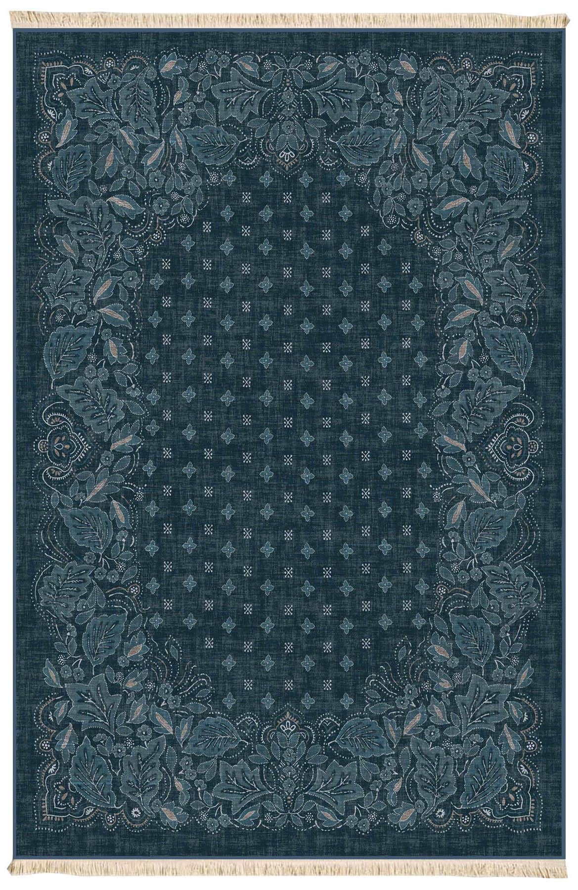 Etnik Denge Mavi Baskılı Dokuma Taban Halı 293 YNGMarkaev