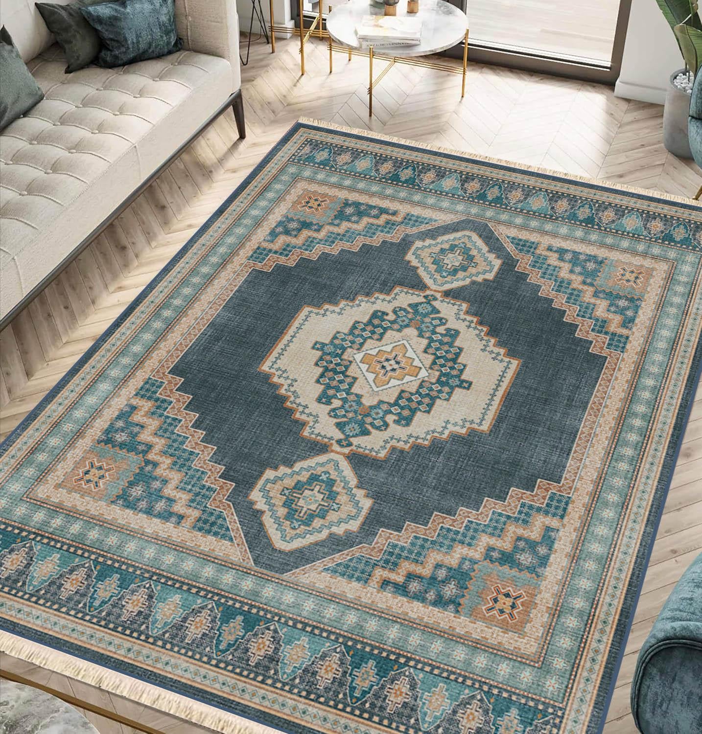 Etnik Denge Mavi Baskılı Dokuma Taban Halı 289 YNGMarkaev