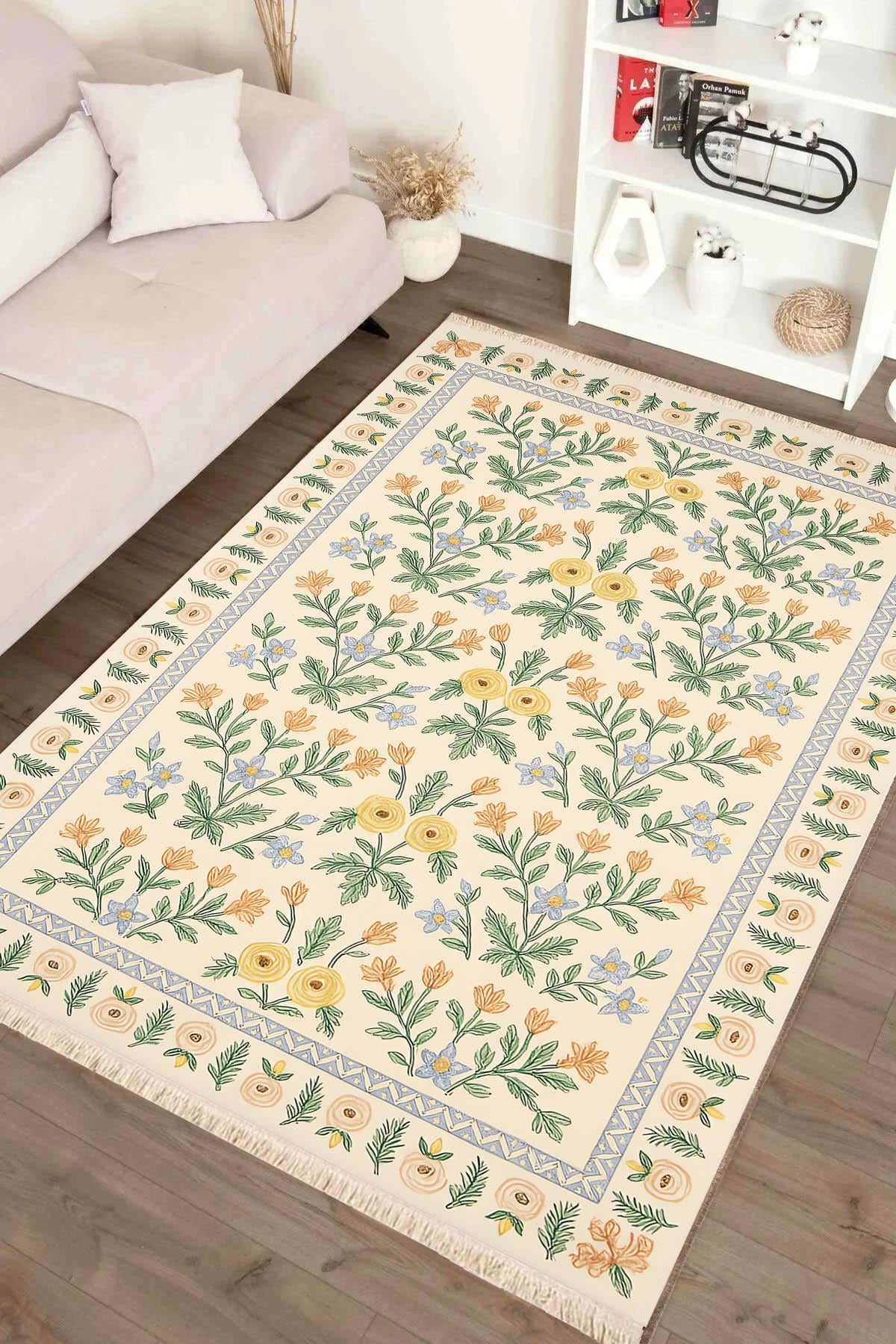 Flower Baskılı Dokuma Taban Halı 134 YNGMarkaev
