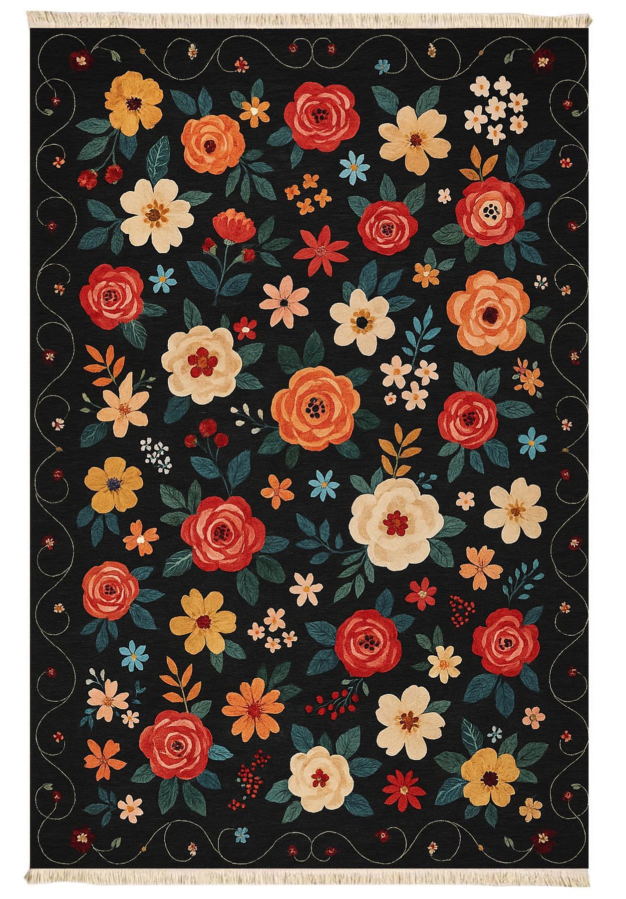 Flowers Baskılı Dokuma Taban Halı 241 YNGMarkaev