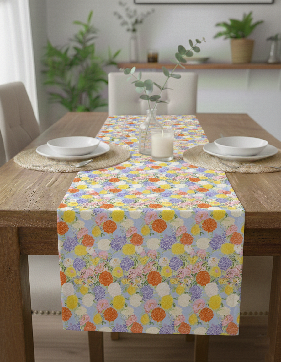 Gökkuşağı Bahçesi Pamuklu Masa Runner 0093– 50x150 cmMarkaev