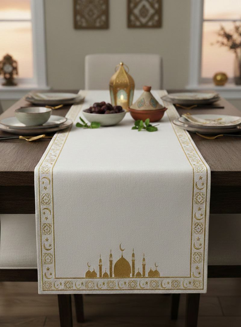 Gold Ramadan Kareem Pamuklu Masa Runner 0117– 50x150 cmMarkaev