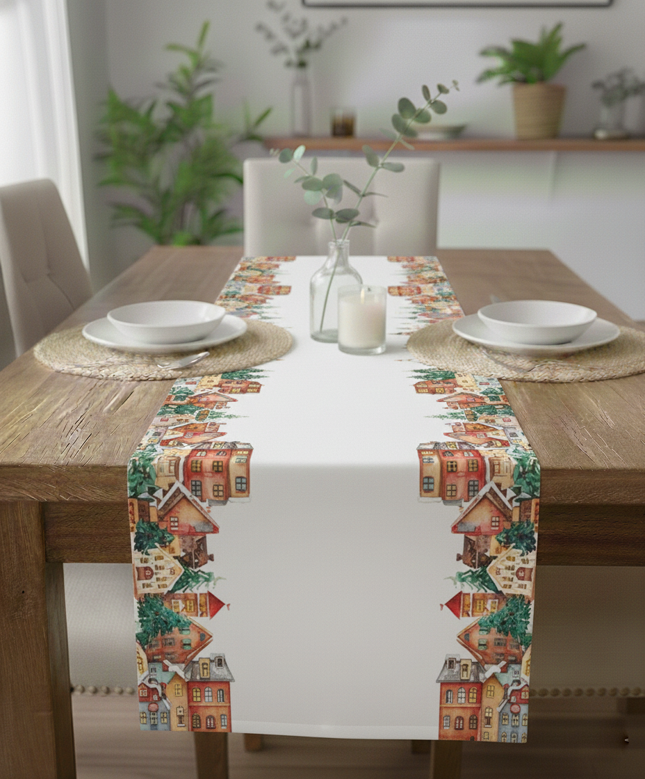 Karlı Köy Pamuklu Masa Runner 0082– 50x150 cmMarkaev
