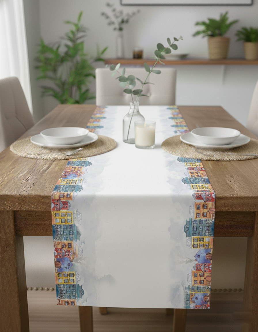 Kış Şehri Pamuklu Masa Runner 0086– 50x150 cmMarkaev