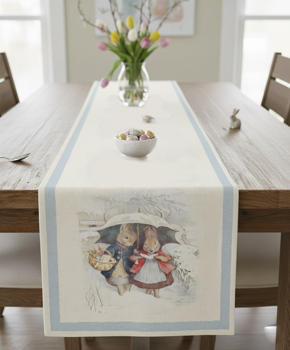 Kış Tavşanları Pamuklu Masa Runner 0099– 50x150 cmMarkaev