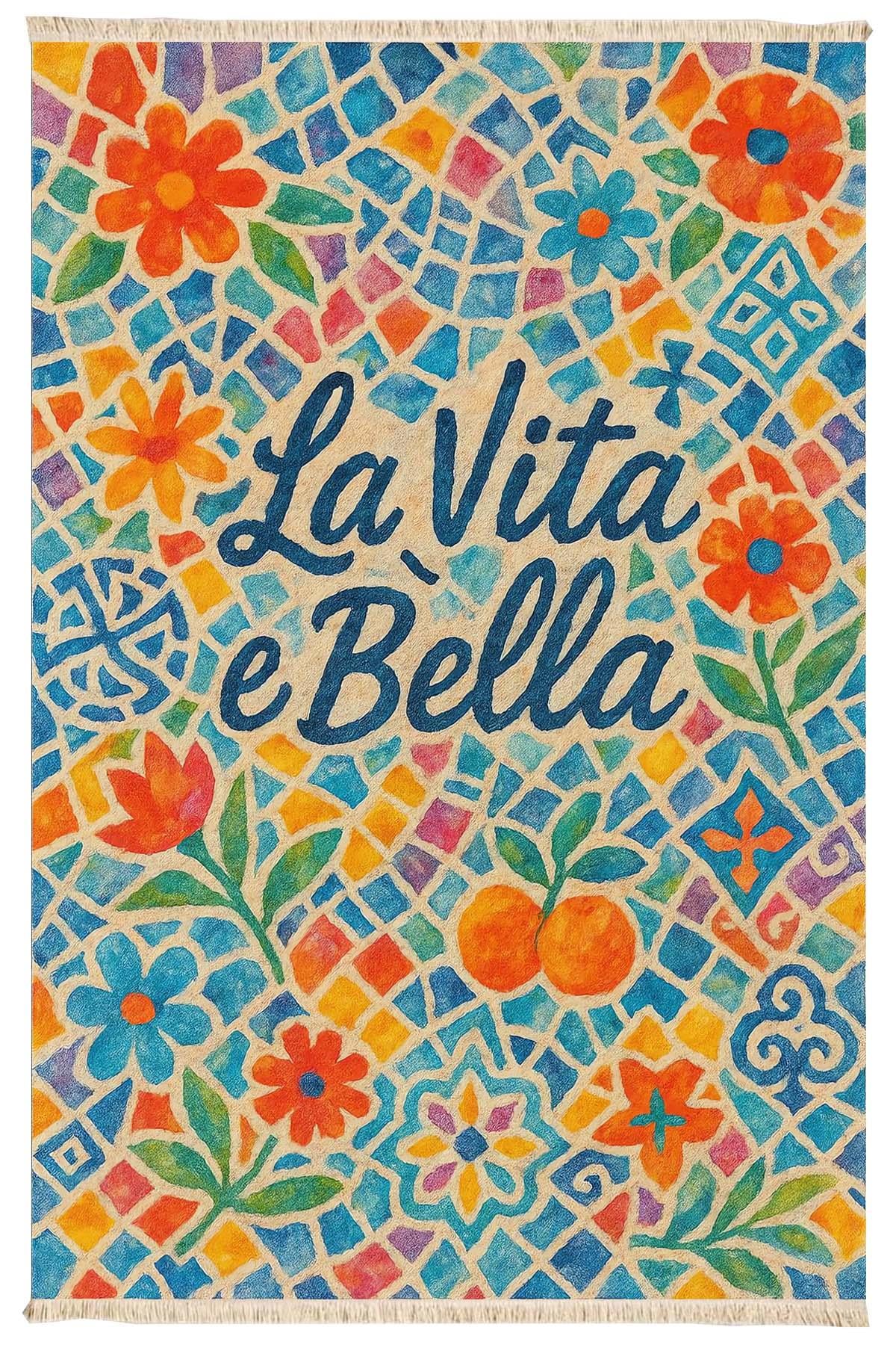 La Vita e Bella Mozaik Akdeniz Temalı Baskılı Dokuma Taban Halı 271 YNGMarkaev