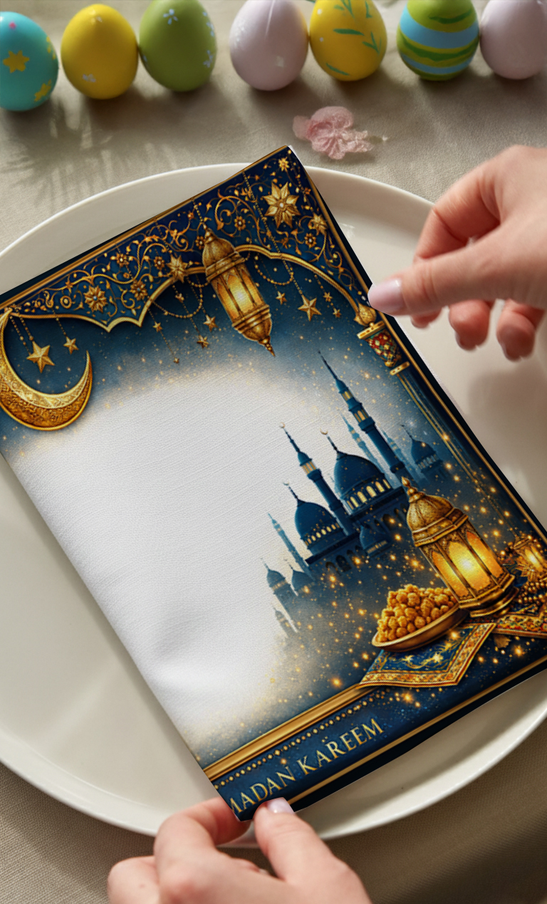Lacivert Ramadan Kareem Pamuklu 6'lı Peçete TakımıMarkaev