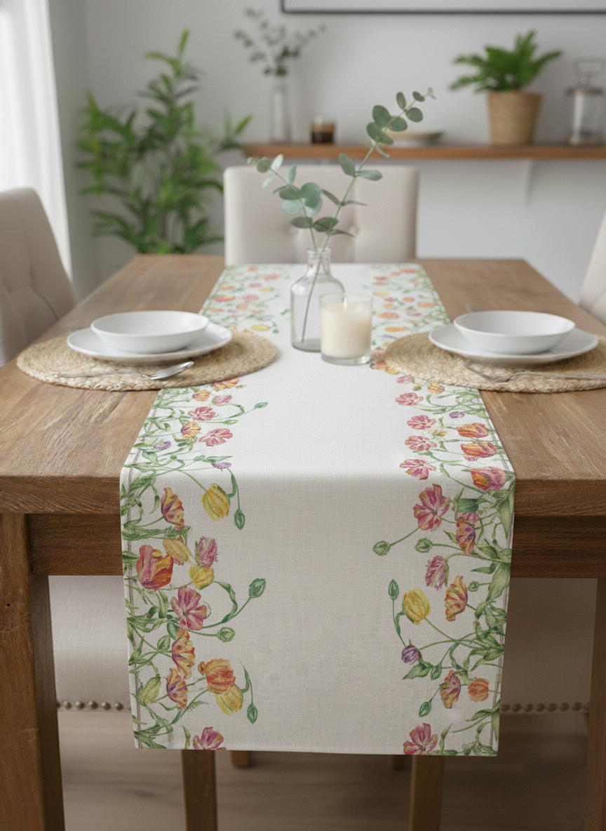 Lale Festivali Pamuklu Masa Runner 0067– 50x150 cmMarkaev