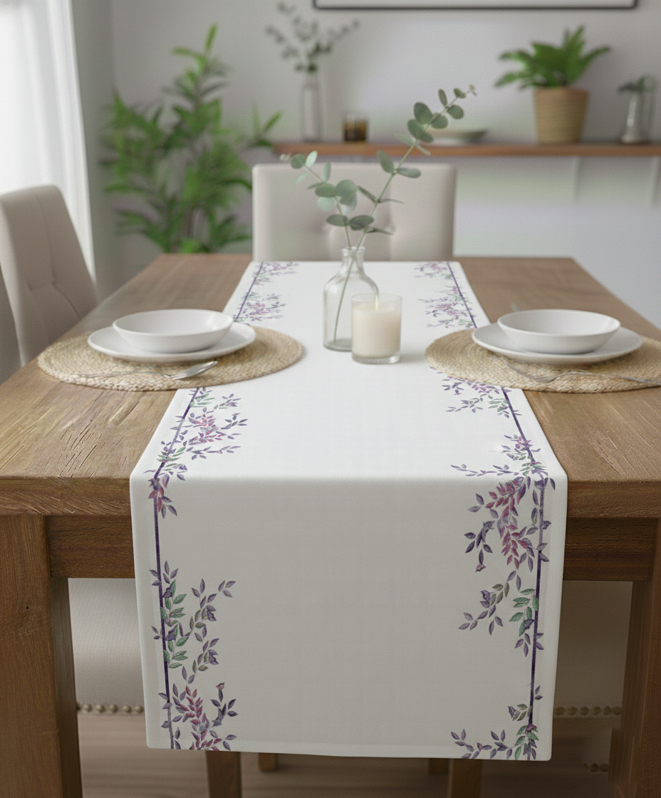Lavanta Yaprakları Pamuklu Masa Runner 0079– 50x150 cmMarkaev
