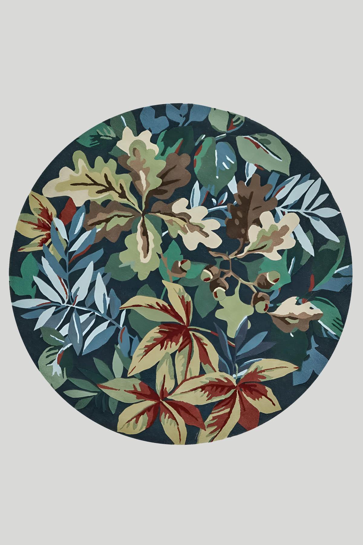 Leaf Baskılı Yuvarlak Dokuma Taban Halı 128 YNGMarkaev