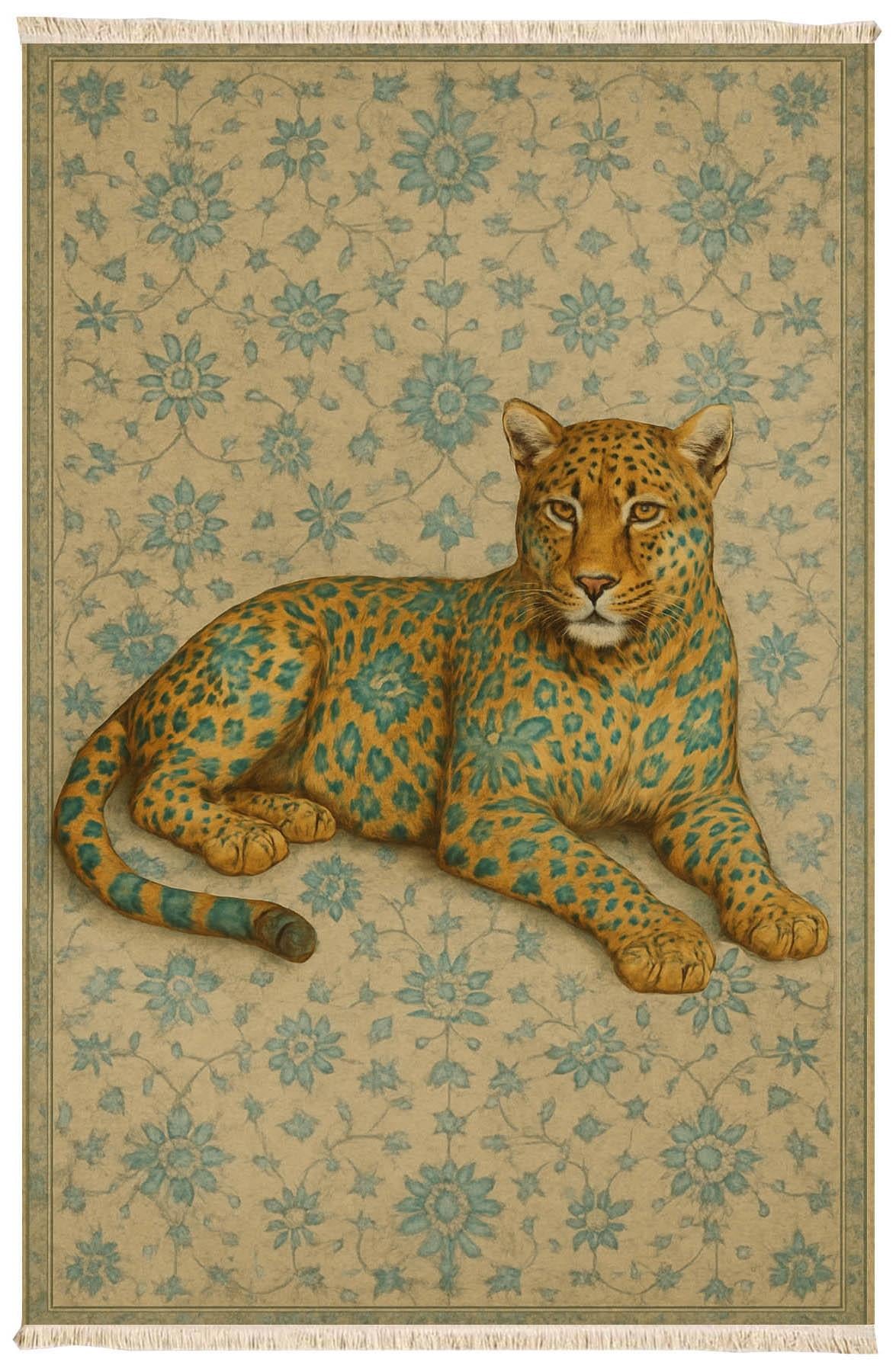 Leopar Figürlü Dekoratif Halı Bej Desenli Halı Dokuma Taban Halı 331 YNGMarkaev