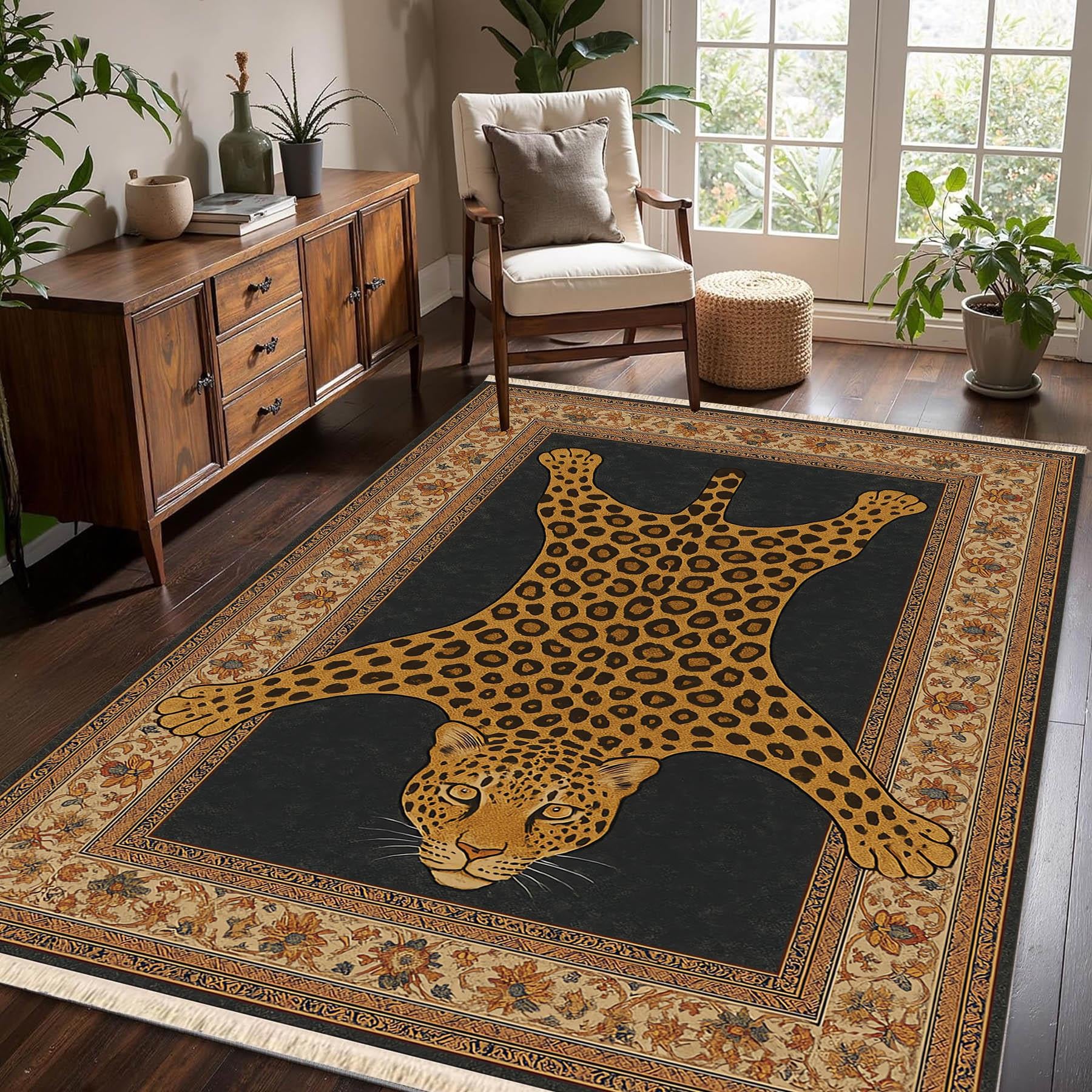 Leopar Vintage Baskılı Dokuma Taban Halı 301 YNGMarkaev