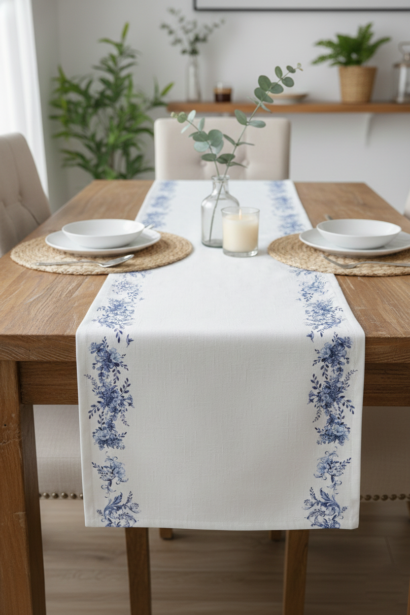 Mavi Düşler Pamuklu Masa Runner 0048– 50x150 cmMarkaev