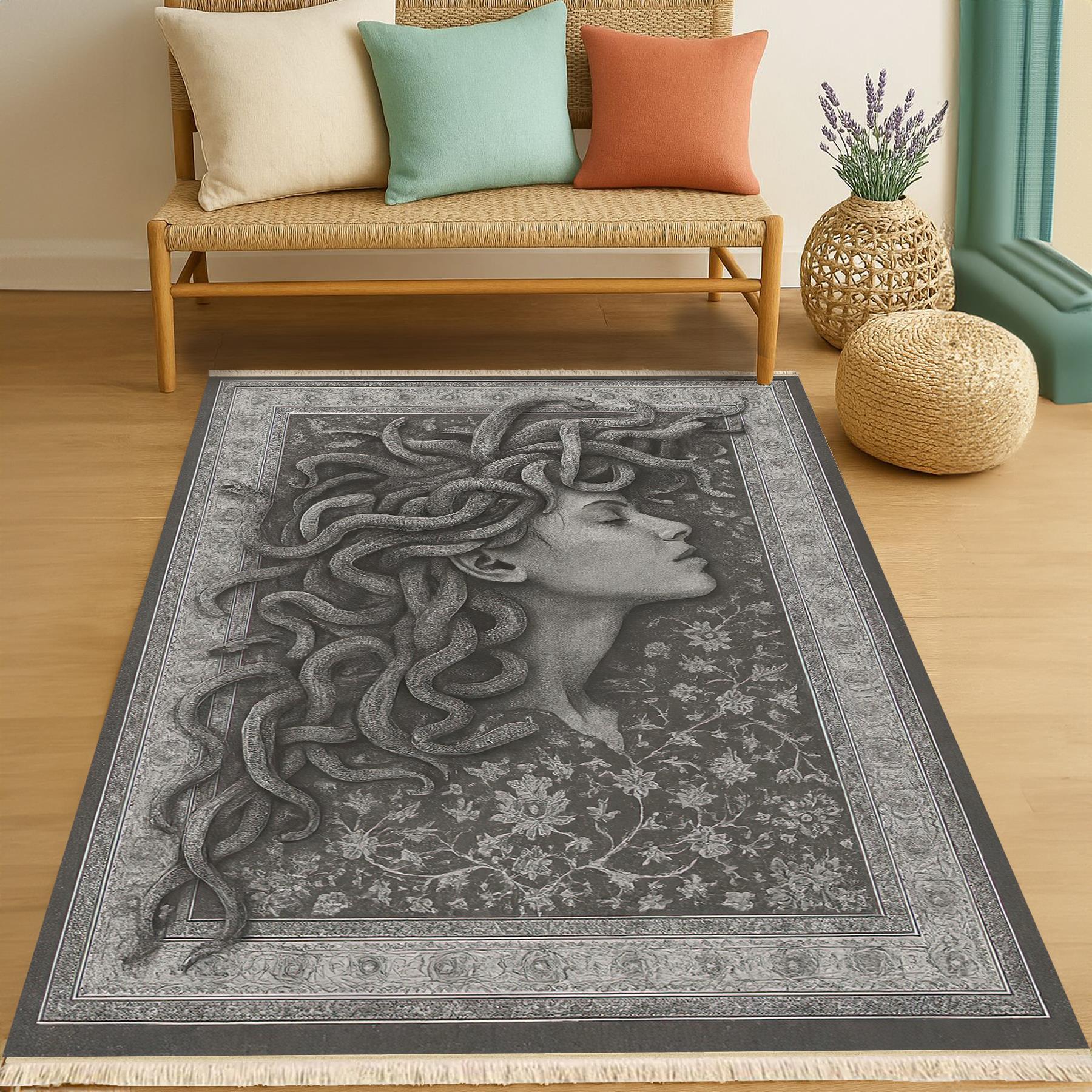 Monokrom Medusa Vintage Dokuma Taban Halı 361 YNGMarkaev