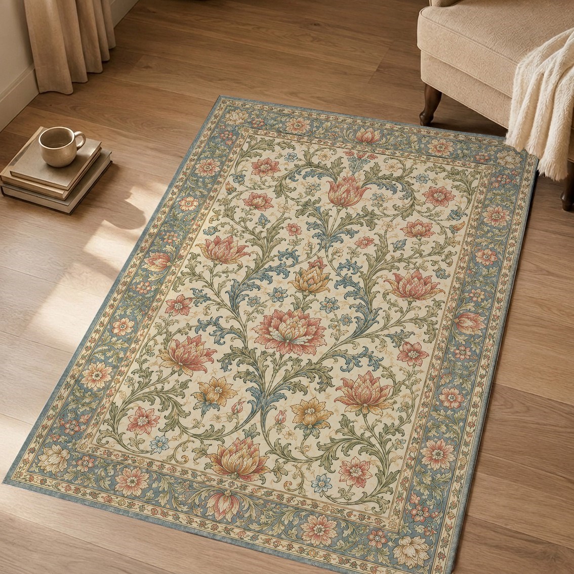 Pastel Vintage Lotus Dokulu Dokuma Taban Halı 691 YNGMarkaev