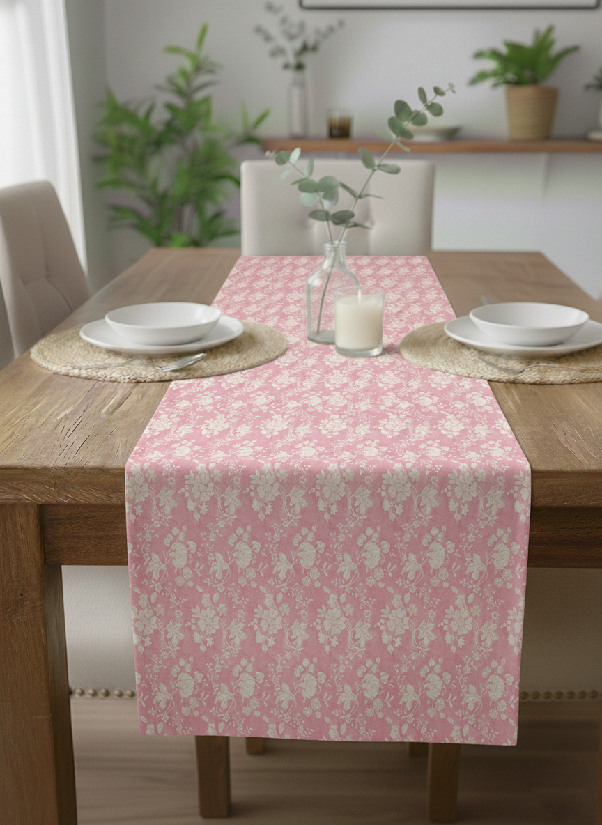 Pembe Botanica Nostalji Pamuklu Masa Runner 0076– 50x150 cmMarkaev