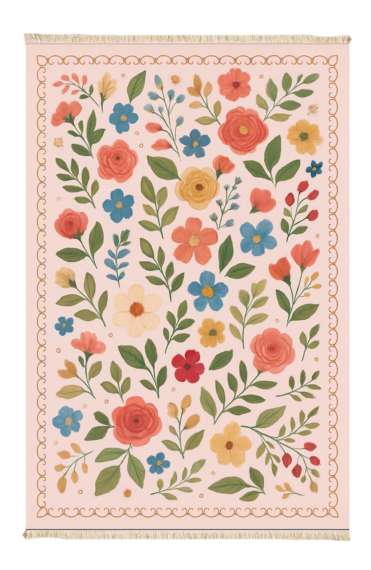 Pudra Çiçek Vintage Dokuma Taban Halı 417 YNGMarkaev