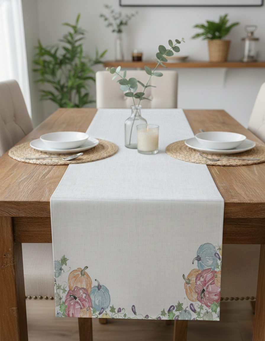 Renkli Balkabağı Pamuklu Masa Runner 0057– 50x150 cmMarkaev