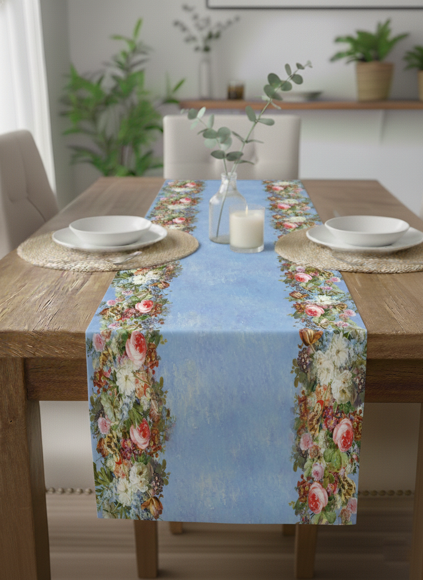 Rönesans Çiçekleri Pamuklu Masa Runner 0087– 50x150 cmMarkaev