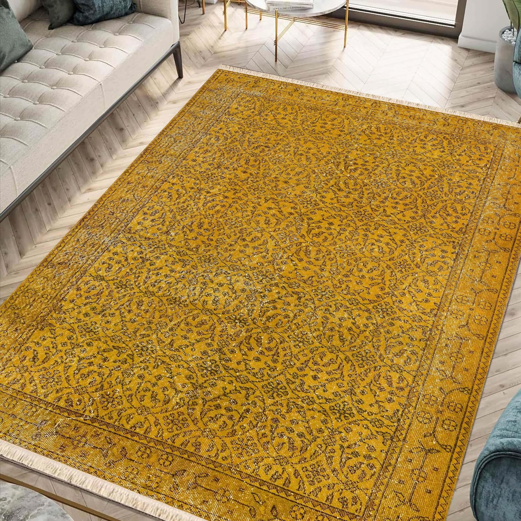 Sarı Vintage Kilim Dokuma Taban Halı 317 YNGMarkaev