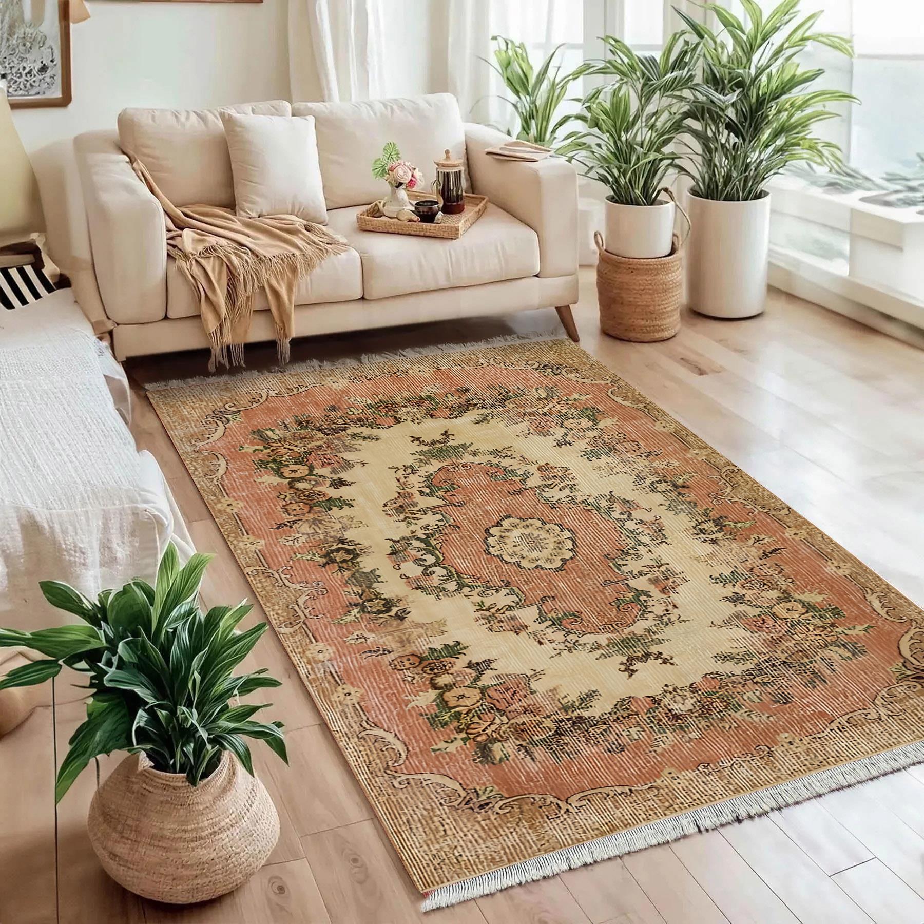 Şeftali Çiçeği Vintage Dokuma Taban Halı 382 YNGMarkaev