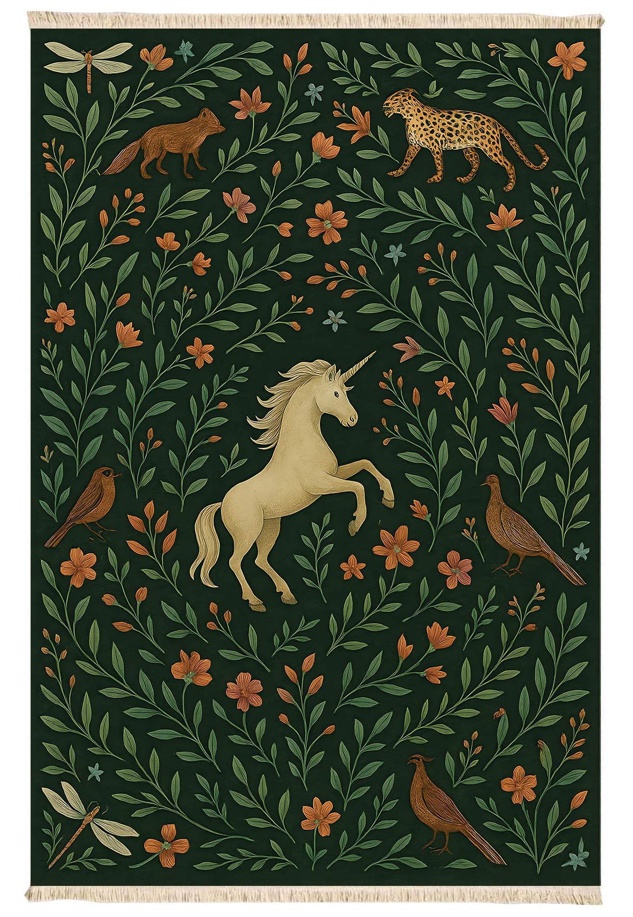 Unicorn Orman Dansı Baskılı Dokuma Taban Halı 302 YNGMarkaev