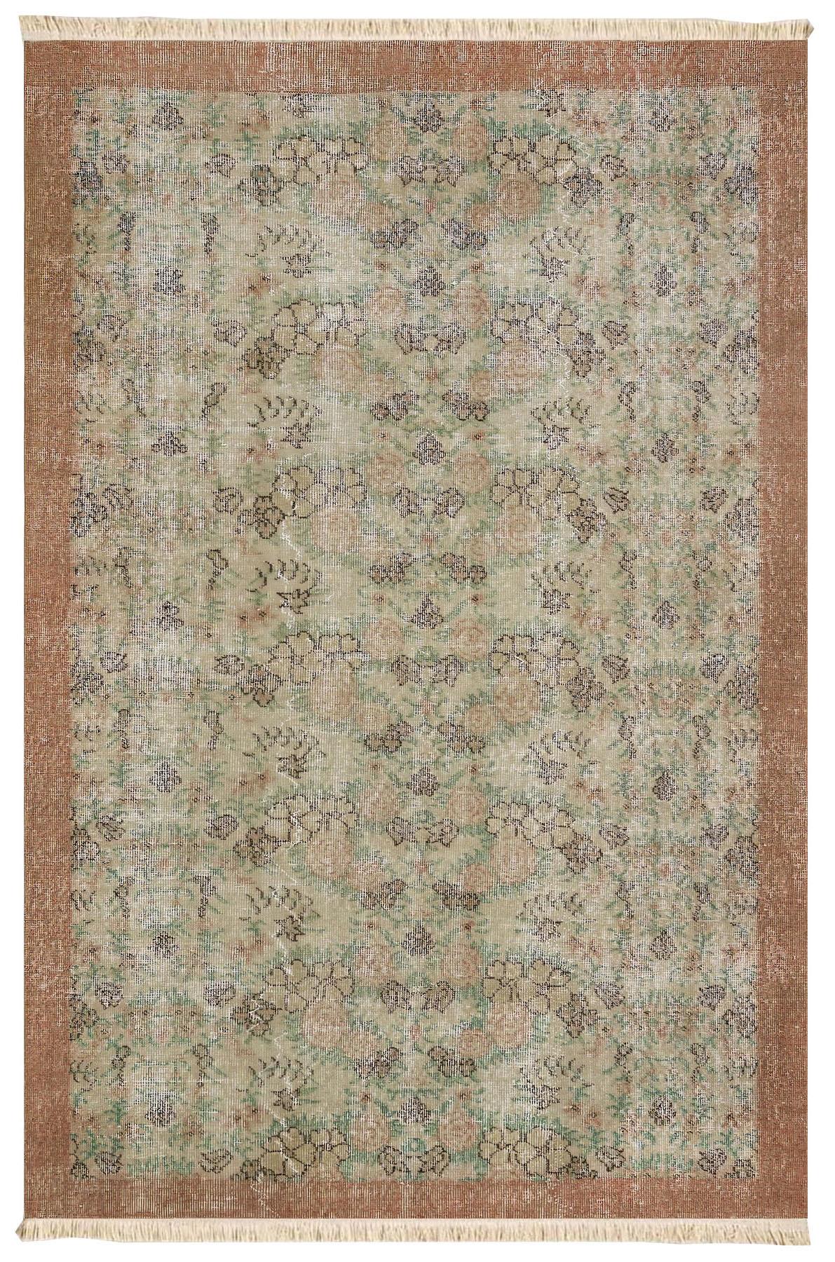 Vintage Desenli Bej Etnik Kilim Dokuma Taban Halı 322 YNGMarkaev
