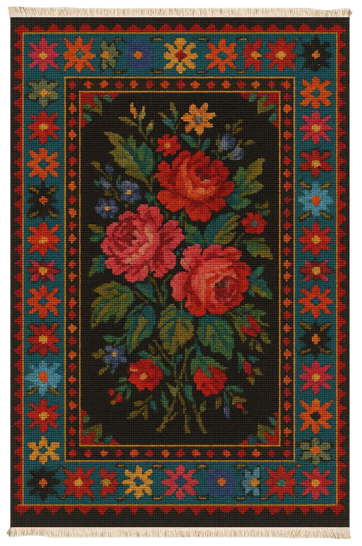 Vintage Gül Baskılı Dokuma Taban Halı 307 YNGMarkaev