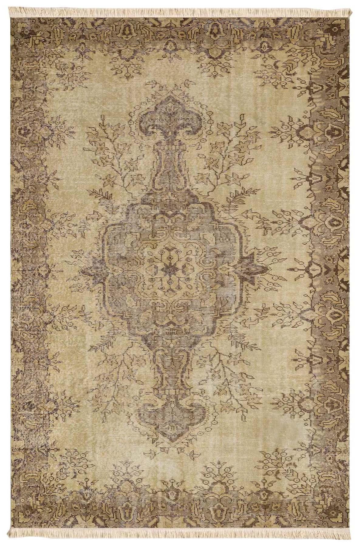 Vintage Madalyon Desenli Bej Halı Dokuma Taban Halı 336 YNGMarkaev