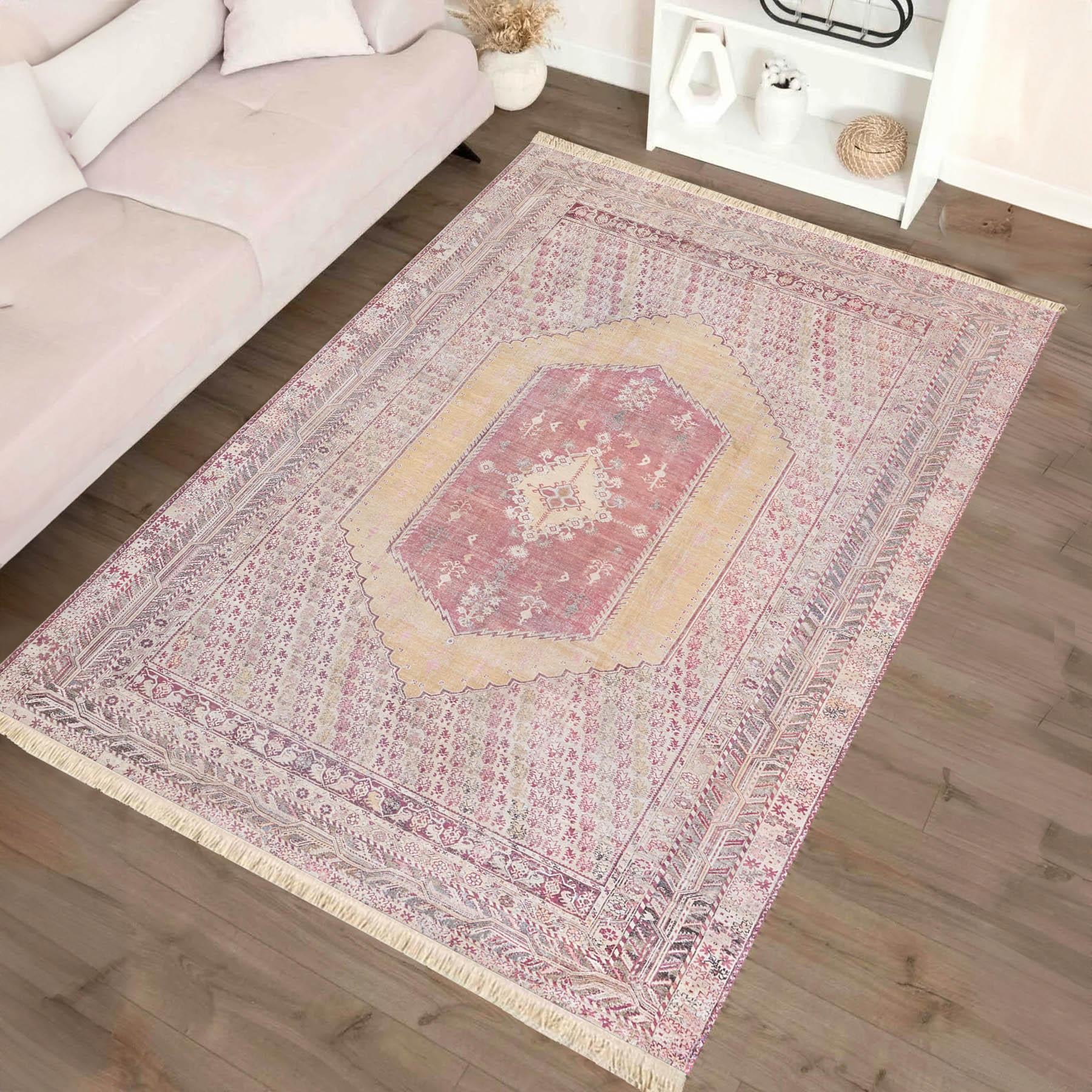 Vintage Narçiçeği Baskılı Dokuma Taban Halı 298 YNGMarkaev
