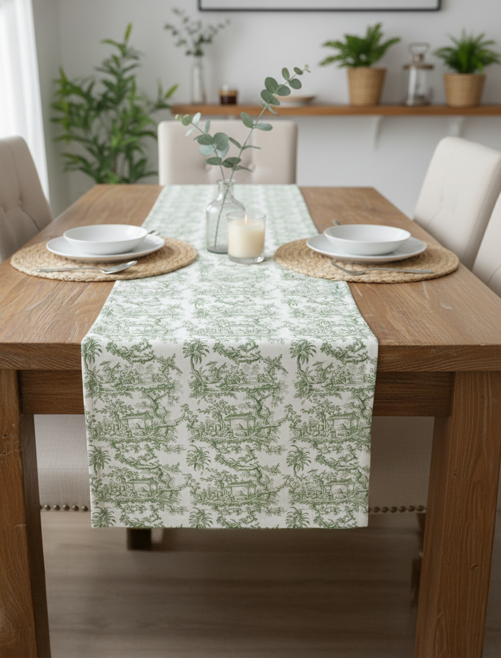 Yeşil Panorama Pamuklu Masa Runner 0050– 50x150 cmMarkaev