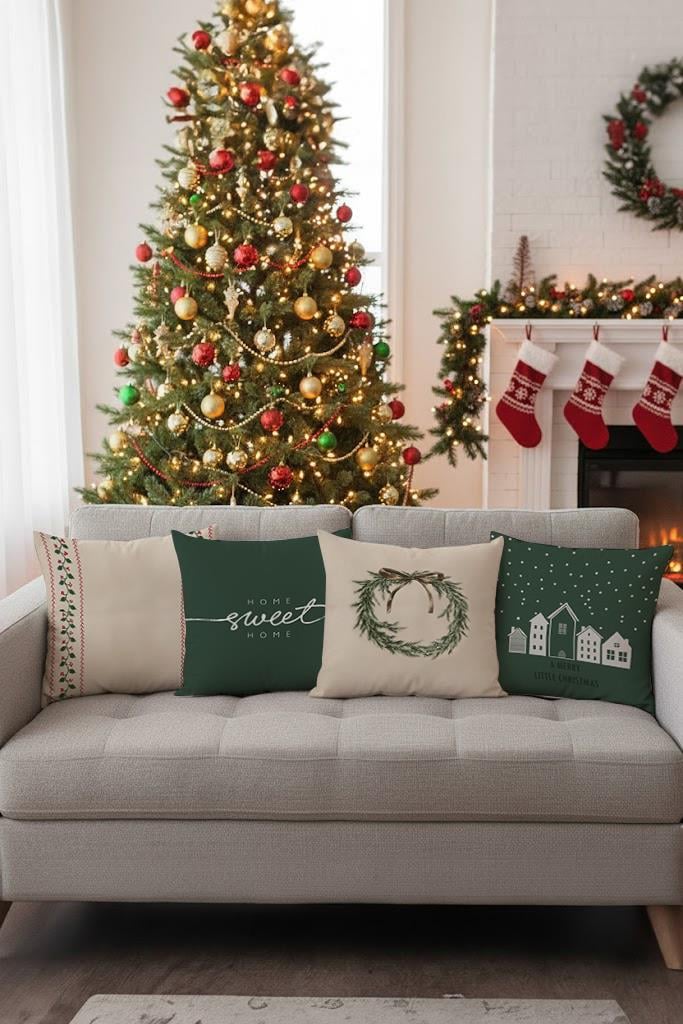 Yılbaşı Christmas Temalı 4'lü Kırlent Kılıfı 1042Markaev