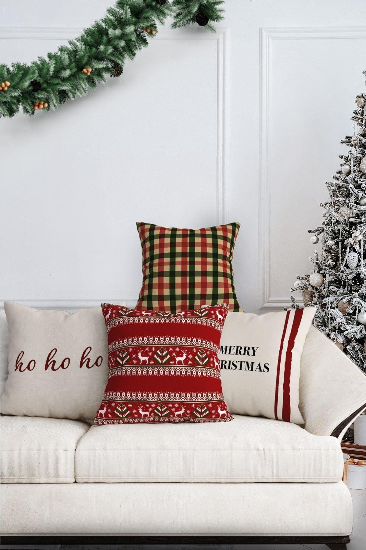 Yılbaşı Christmas Temalı 4'lü Kırlent Kılıfı 1040Markaev