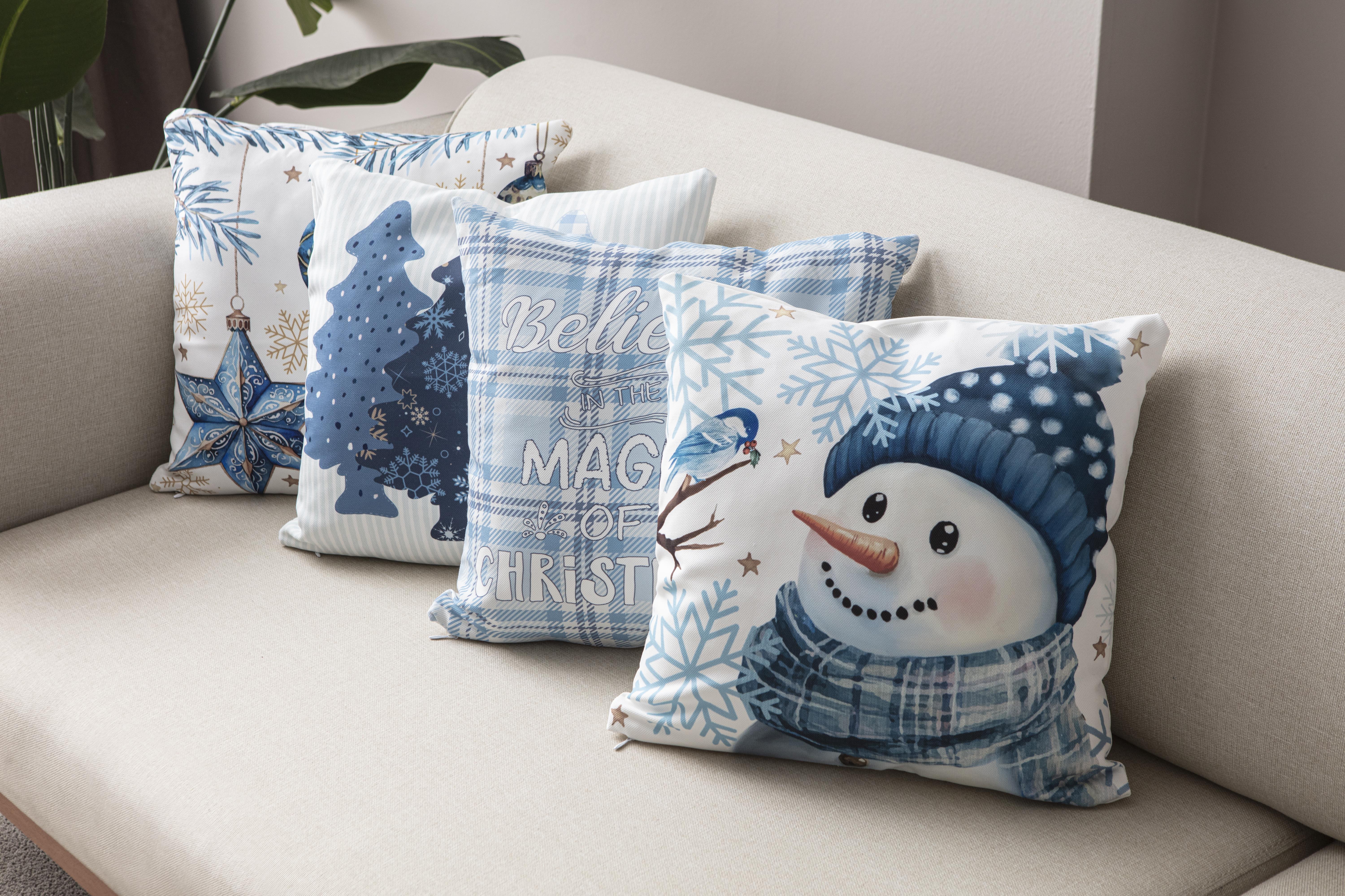 Yılbaşı Christmas Temalı Mavi 4'lü Kırlent KılıfıMarkaev