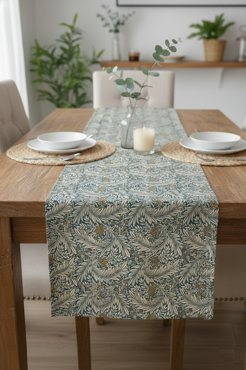 Zümrüt Yapraklar Pamuklu Masa Runner 0049– 50x150 cmMarkaev