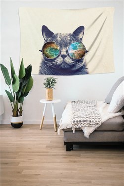 Markaev Mavi Gözlüklü Kedi Desenli Yıkanabilir Duvar Örtüsü 461 {MARKA MODELLERİ} {MARKA EN UCUZ}