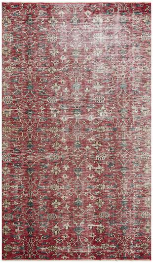 GERÇEK EL DOKUMA KIRMIZI  RENGİ ÇİÇEKLİ DESEN ESKİTME VİNTAGE HALISI