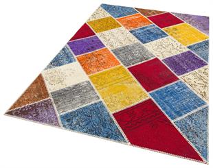 Geneleksel El Dokuma Çok Renkli Patchwork Halı