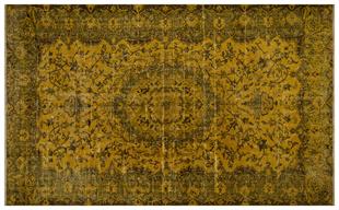 GERÇEK EL DOKUMA HARDAL KAHVERENGİ GÖBEKLİ DESEN VİNTAGE HALISI